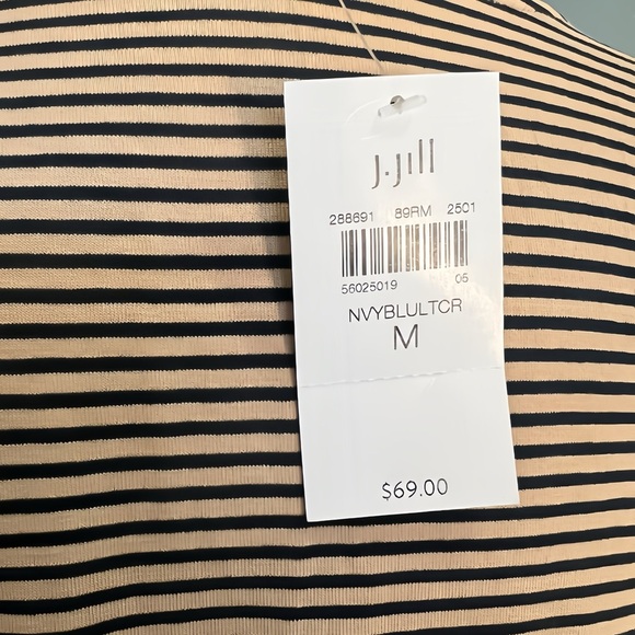 J.Jill Wearever Ballet-Sleeve Crew-Neck Top Size - M Navy Blue / Light Caramel - Picture 3 of 6